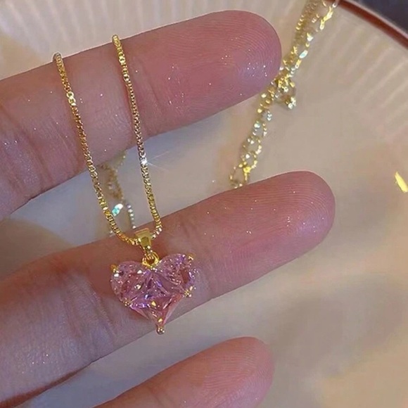 3-piece Pink Heart Rhinestone Jewelry Set - Picture 2 of 5